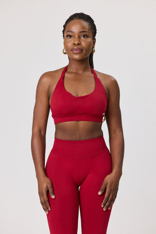 Halter Sports Bra - Crimson Heat