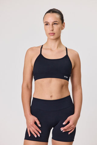Cross Back Straps Sports Bra - Black