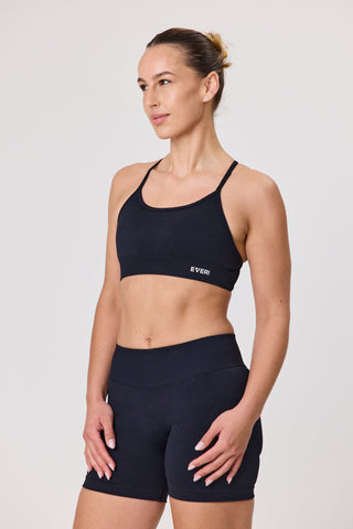Cross Back Straps Sports Bra - Black
