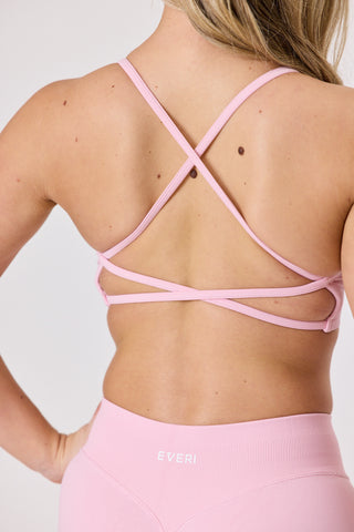 Cross Back Straps Sports Bra - Baby Pink