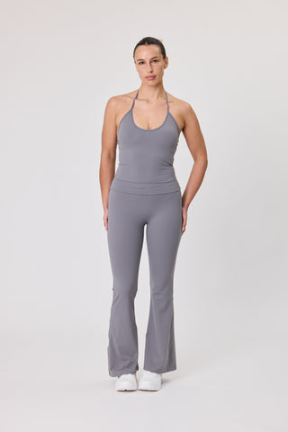 Serene Foldover Waist Flare Pants - Steel Grey