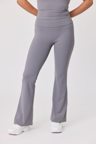 Serene Foldover Waist Flare Pants - Steel Grey