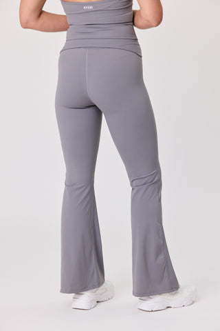 Serene Foldover Waist Flare Pants - Steel Grey