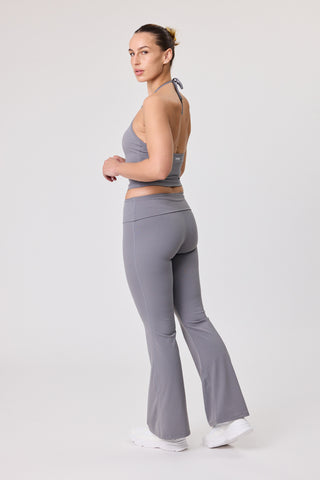 Serene Foldover Waist Flare Pants - Steel Grey