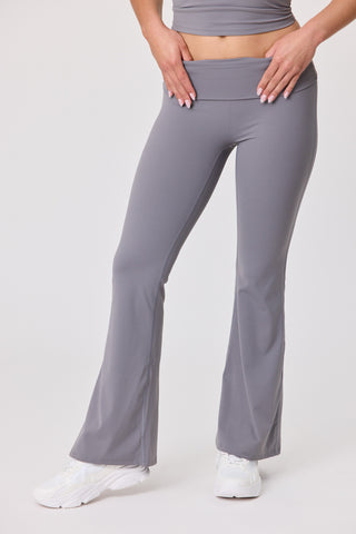 Serene Foldover Waist Flare Pants - Steel Grey