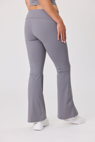 Serene Foldover Waist Flare Pants - Steel Grey