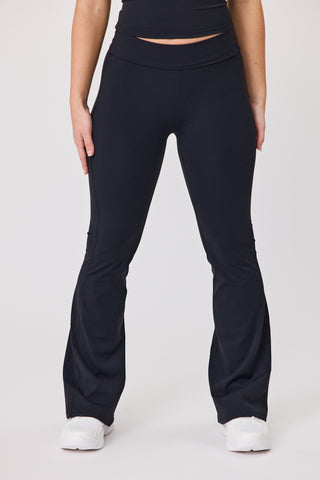Serene Foldover Waist Flare Pants - Black