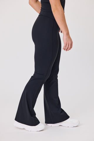 Serene Foldover Waist Flare Pants - Black