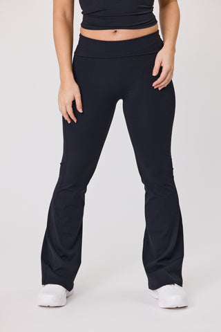 Serene Foldover Waist Flare Pants - Black
