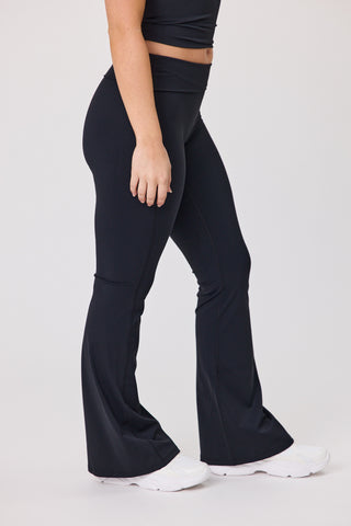 Serene Foldover Waist Flare Pants - Black