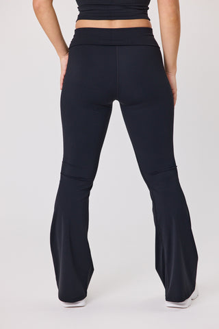 Serene Foldover Waist Flare Pants - Black