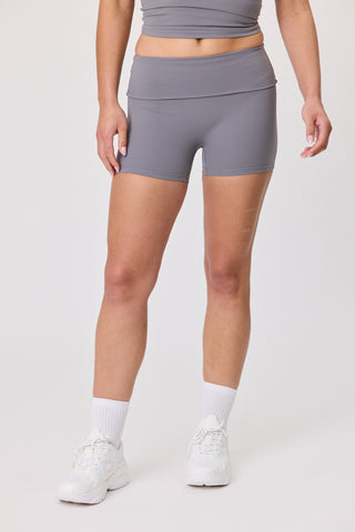 Foldover Waist Serene Shorts - Steel Grey