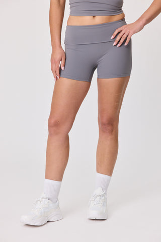 Foldover Waist Serene Shorts - Steel Grey